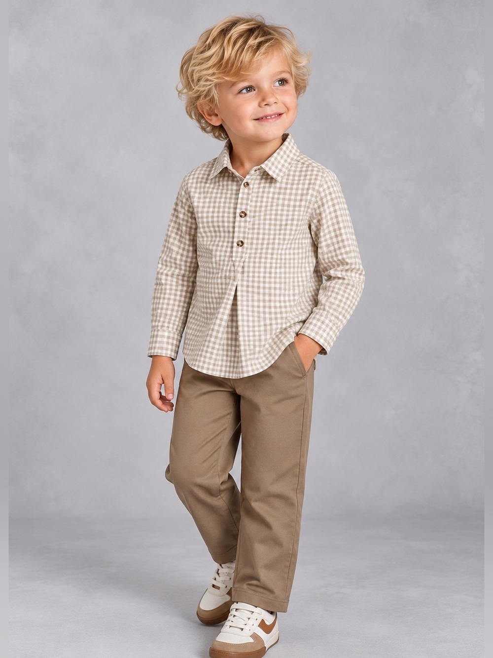 NWT Edgehill Collection Girls' Size 5 Cotton Two-Piece Outfit with Beige Checker